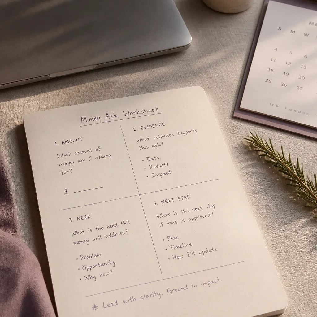 Money ask worksheet on a quiet desk