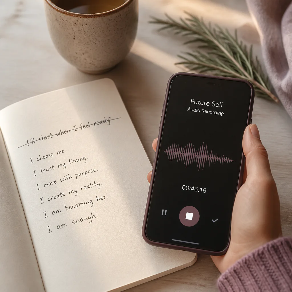 Phone recording beside handwritten future-self lines