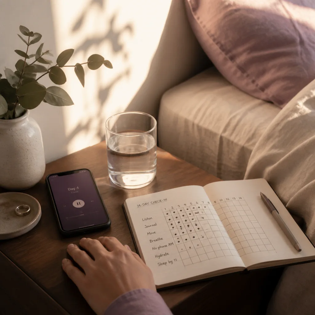 Morning audio practice with a simple tracking notebook