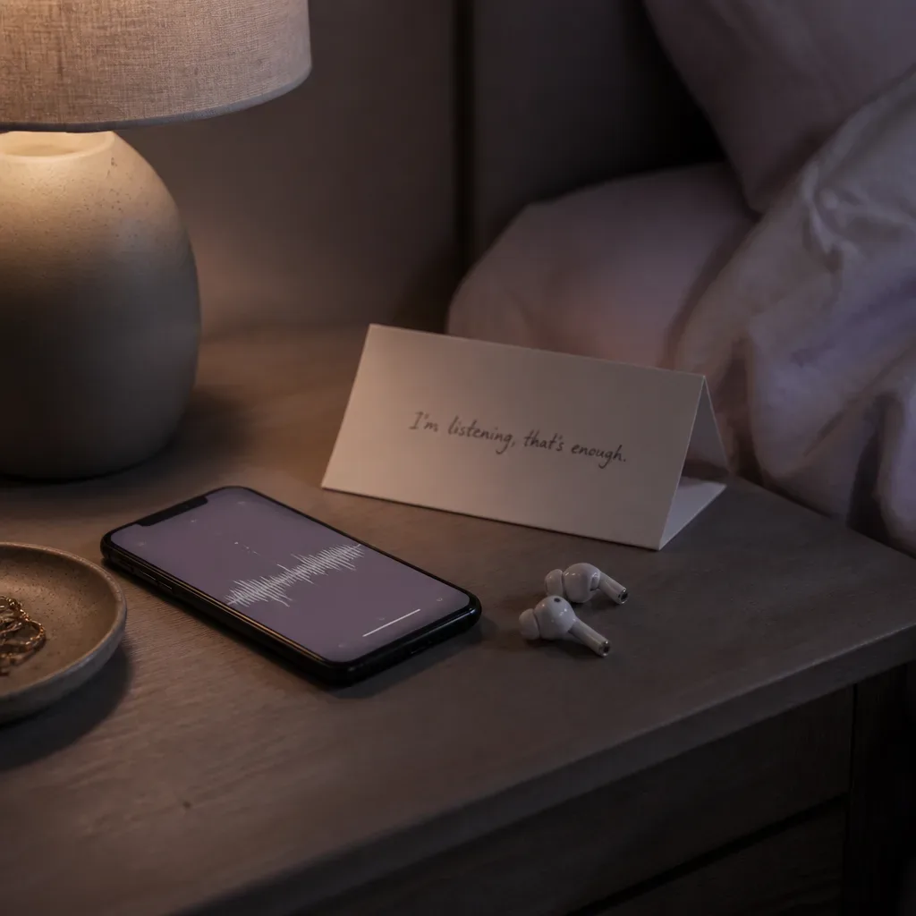 Phone and earbuds ready for bedtime audio