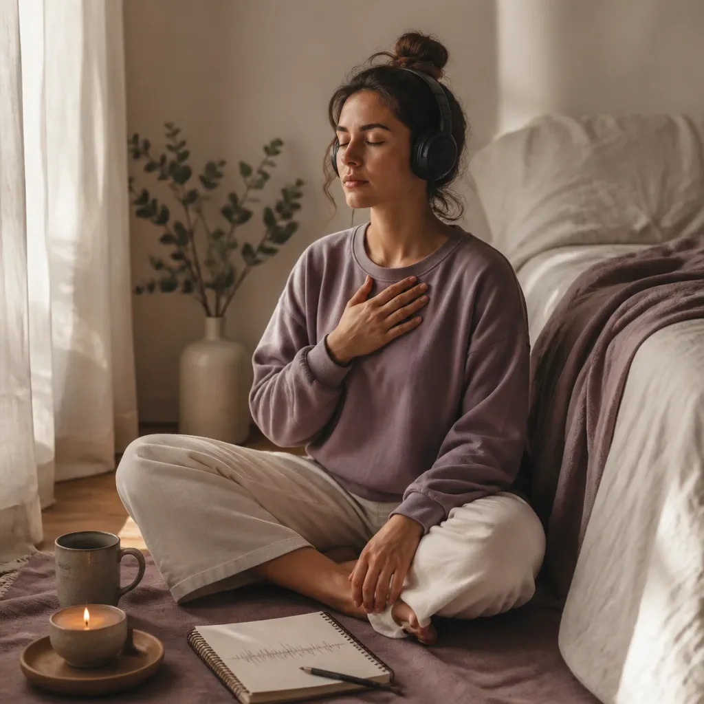 Person listening with one hand on the chest