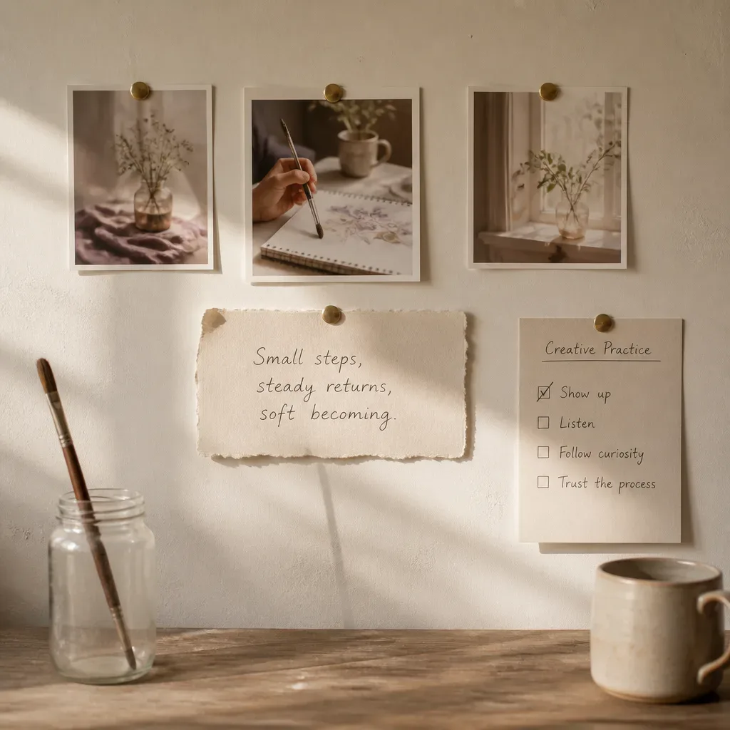 Pinned photographs and handwritten creative notes