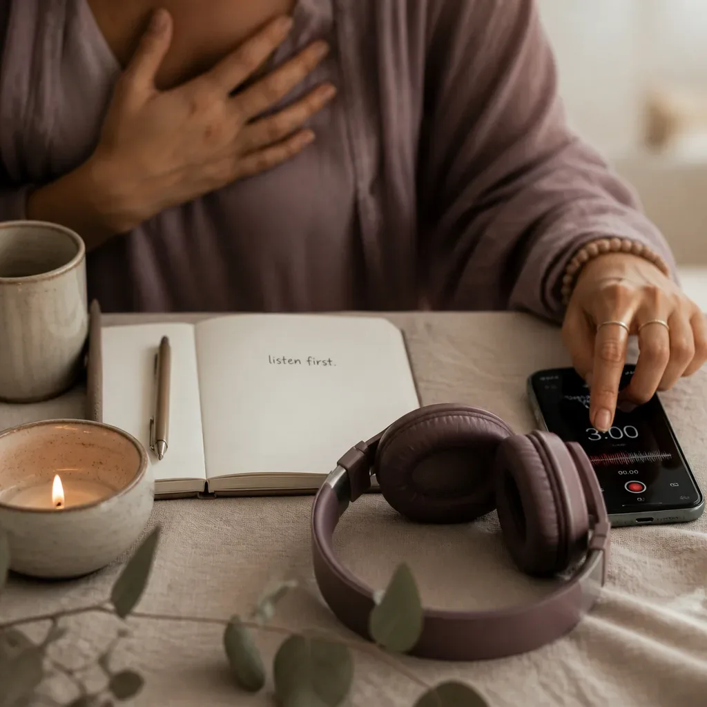 Hands starting a three-minute audio practice