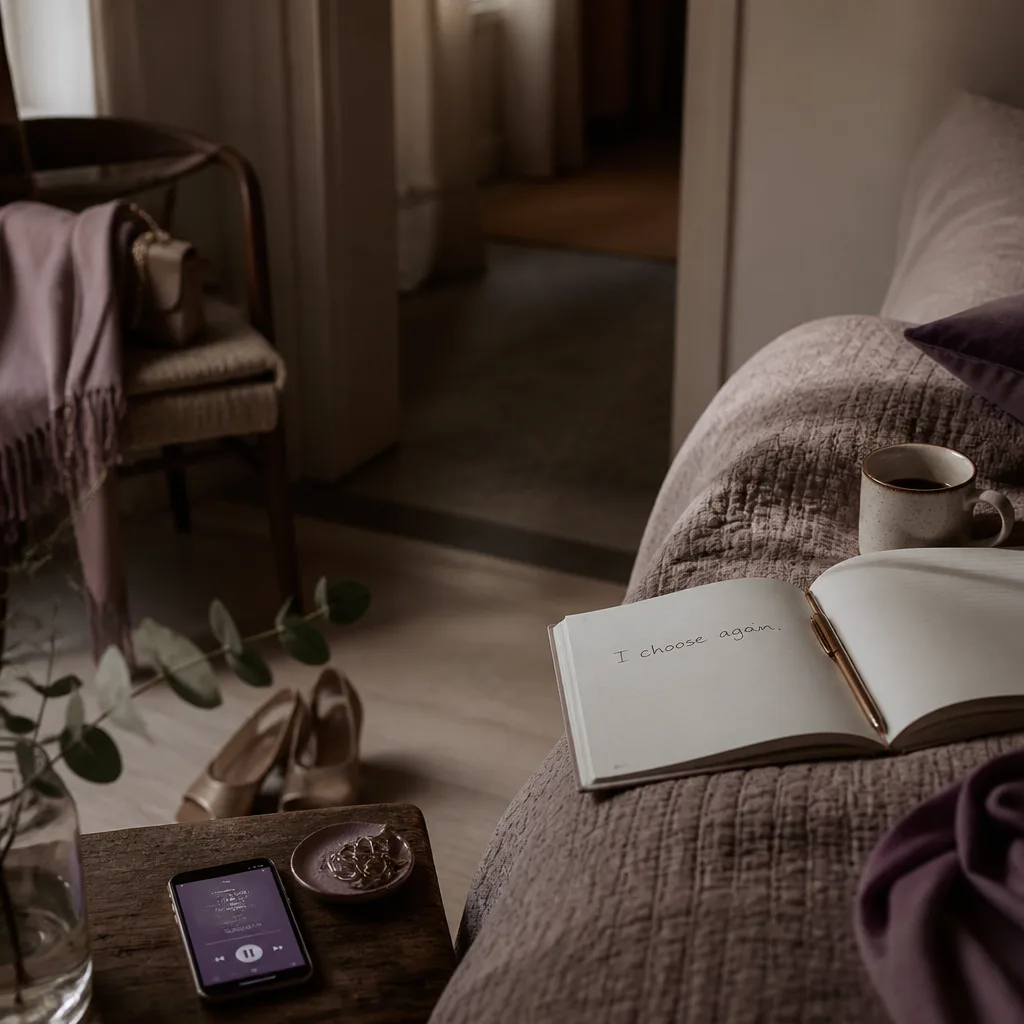 journal and headphones after family visit