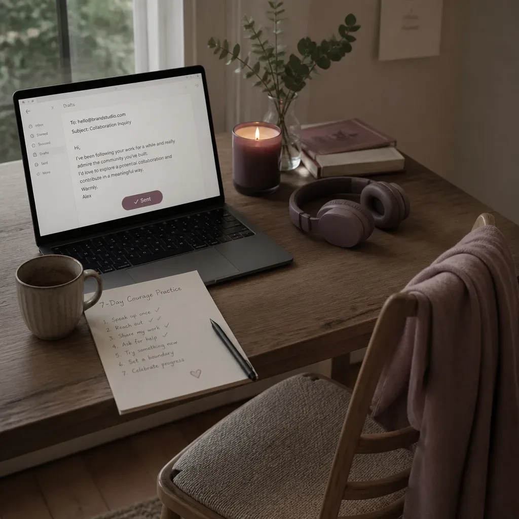 Desk with headphones and seven-day practice list