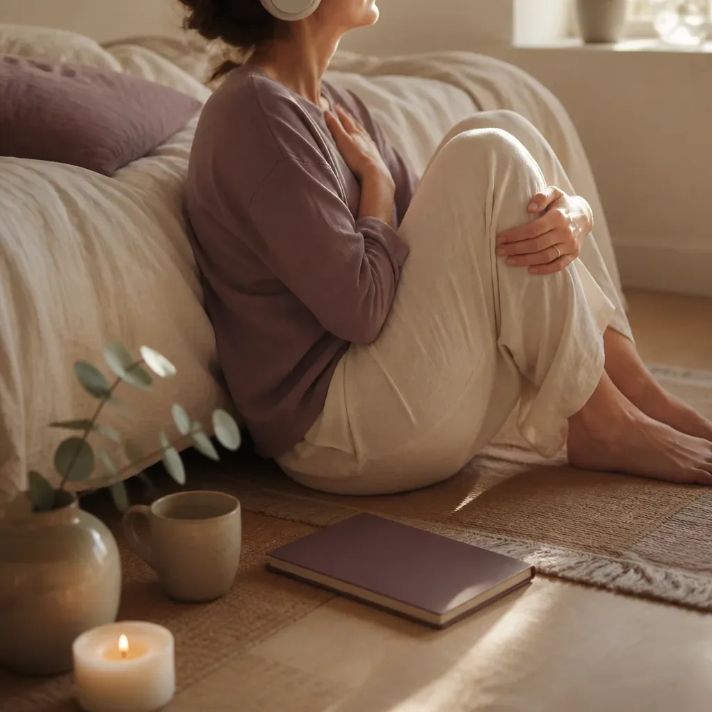 Person listening before writing in a quiet room