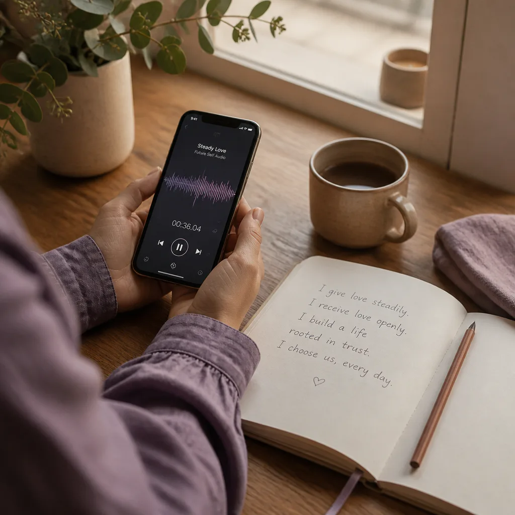 Hands creating a future-self love audio script