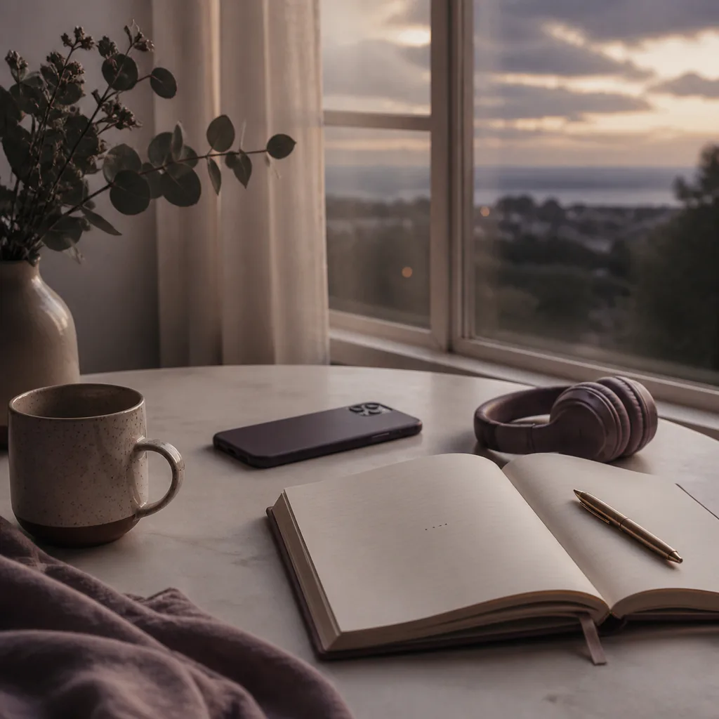 Phone face down beside a quiet evening notebook
