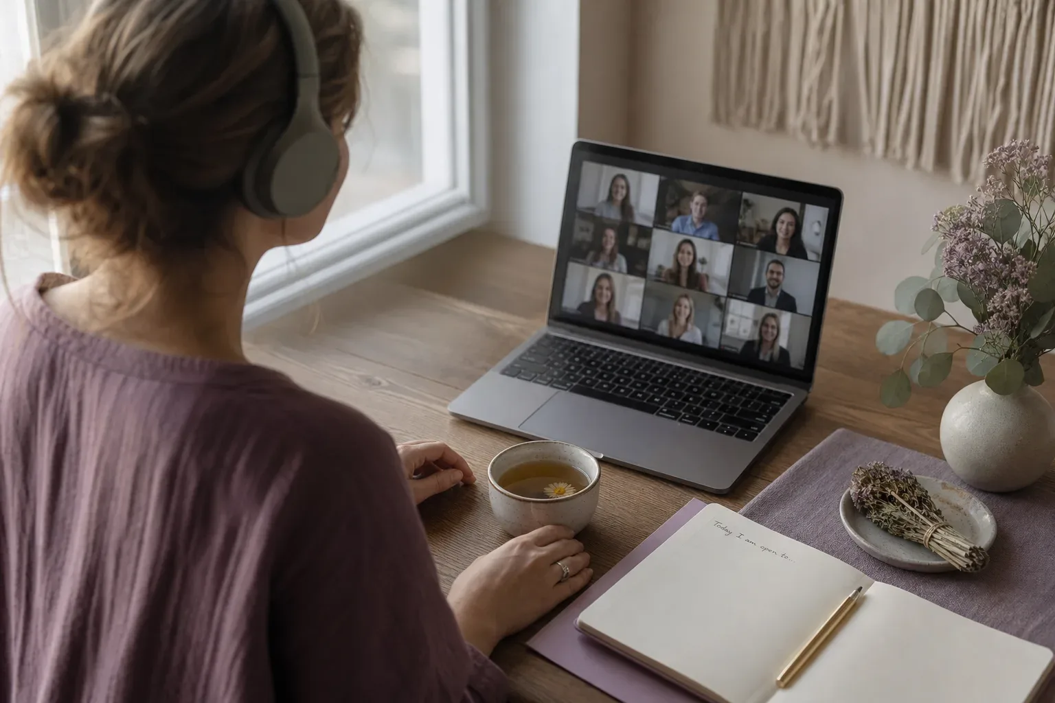 Woman listening quietly before a work meeting