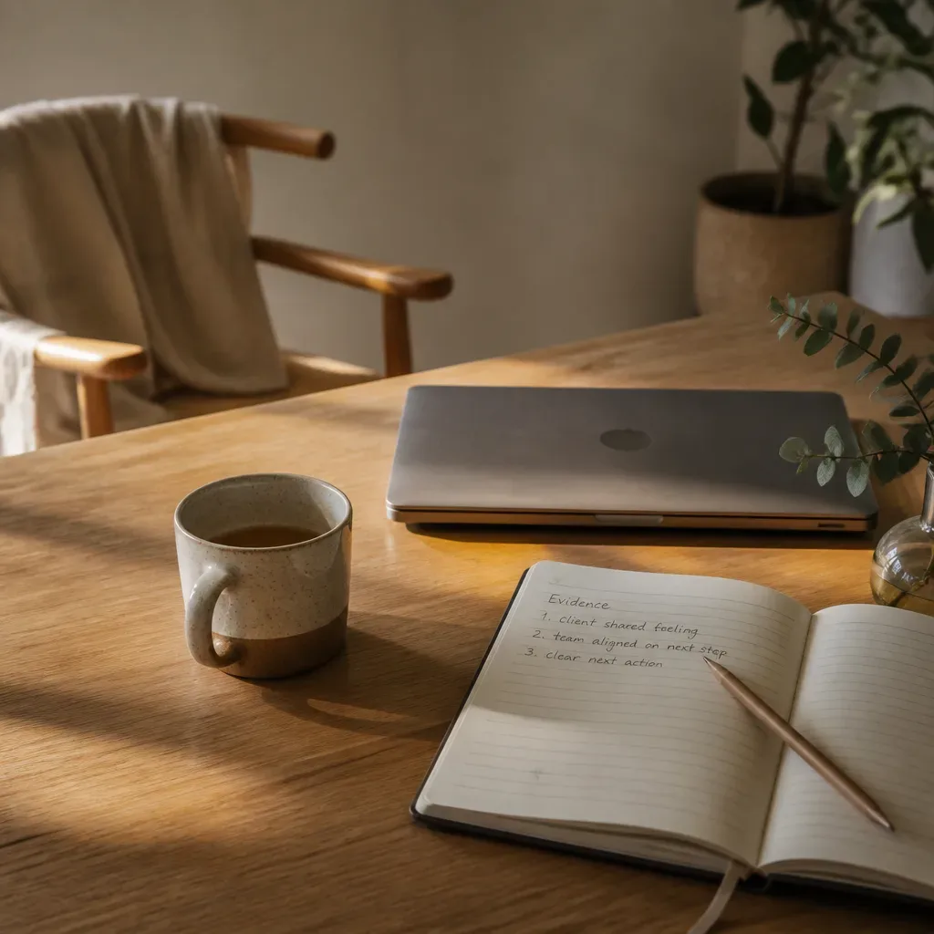 Notebook with evidence notes after a meeting