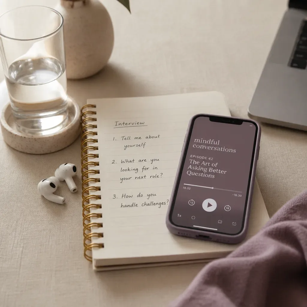 Phone and notes prepared before interview audio