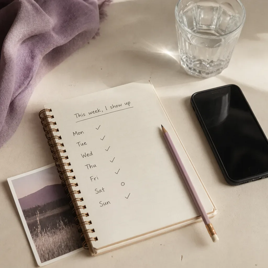 Seven day listening checklist on a calm desk