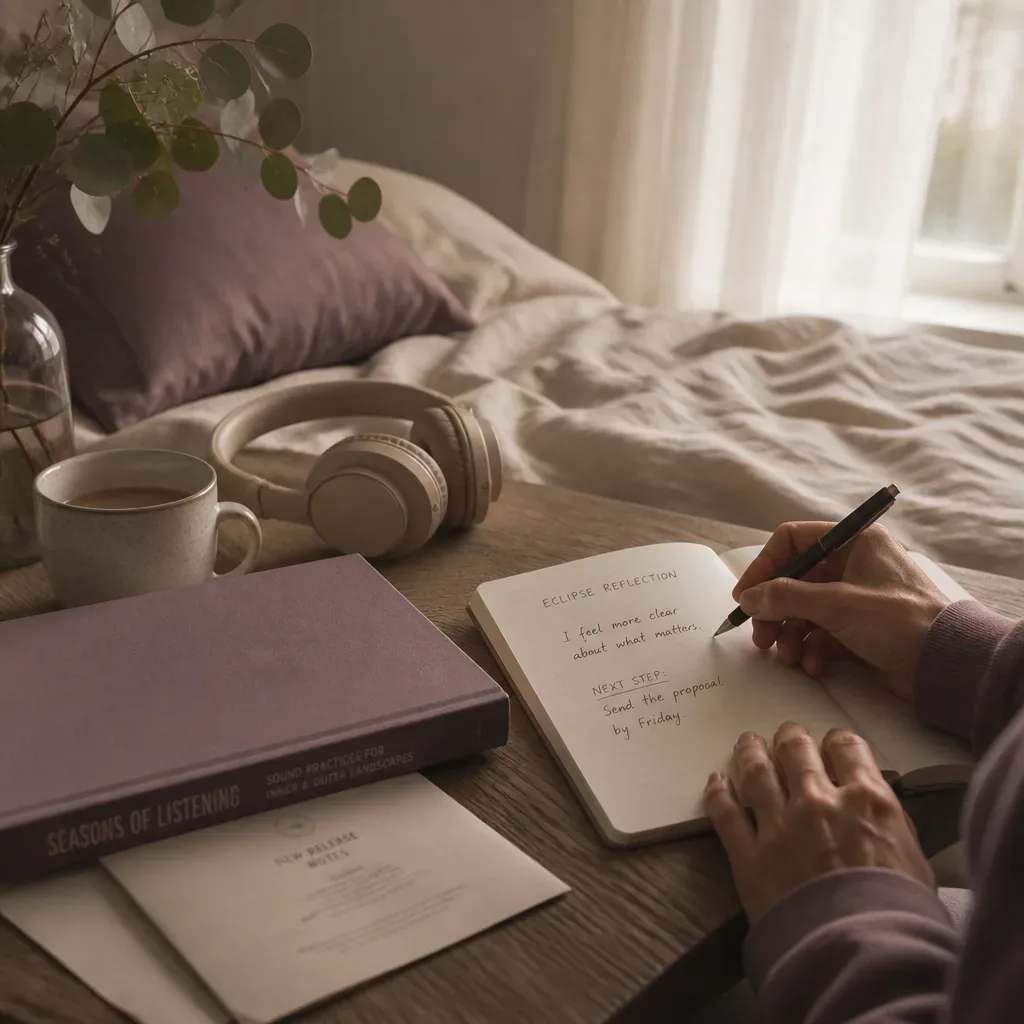 Morning table with headphones and folded release note