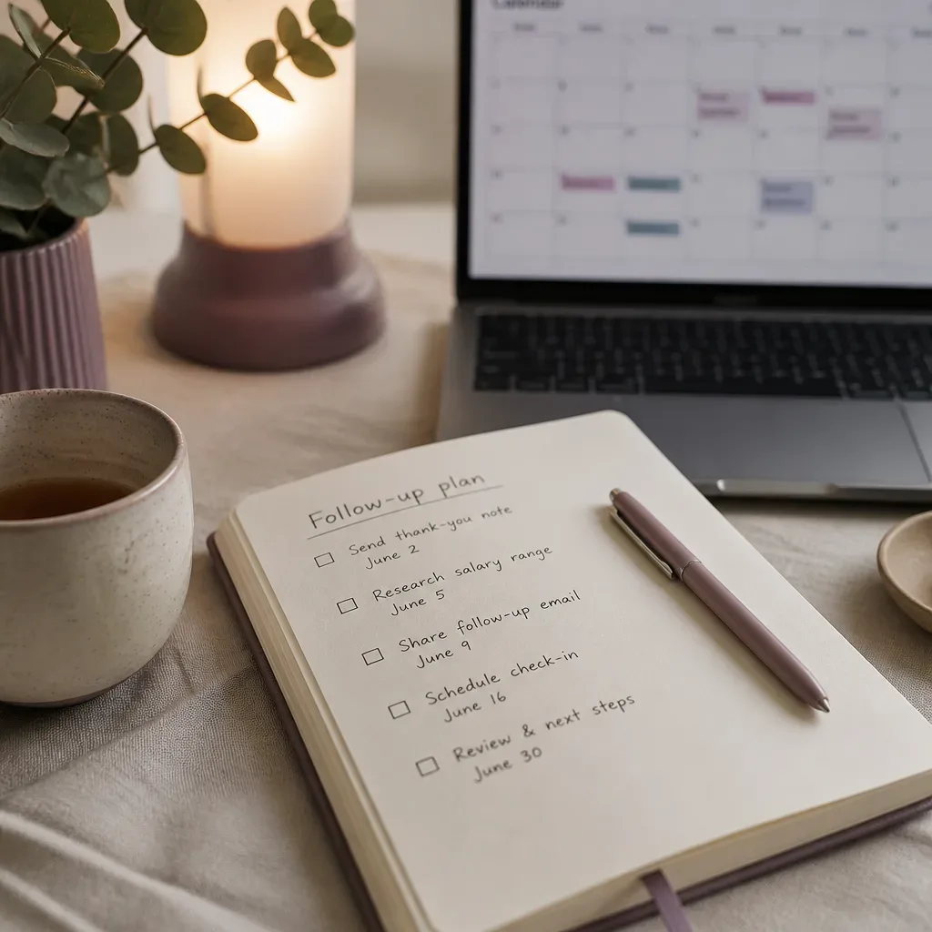 Notebook with follow-up steps after salary meeting