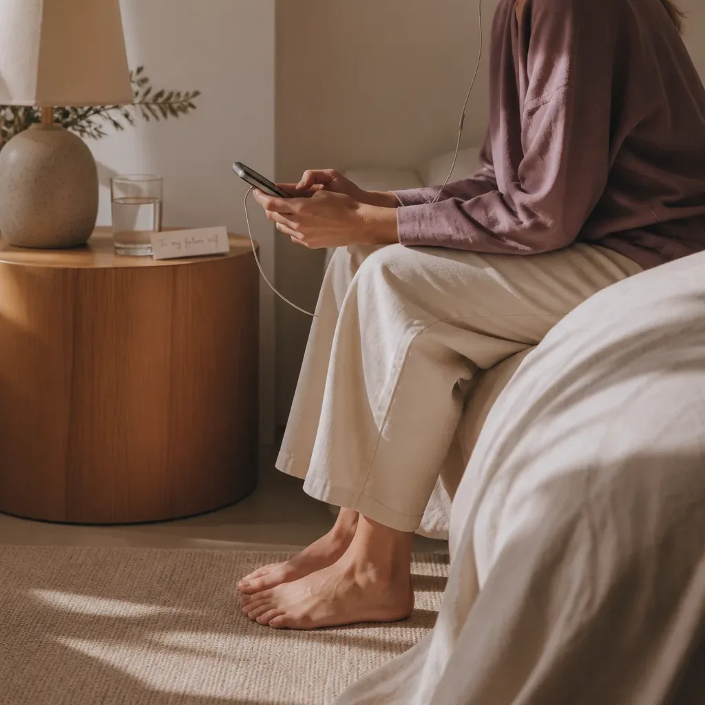 Person starting audio practice on bed