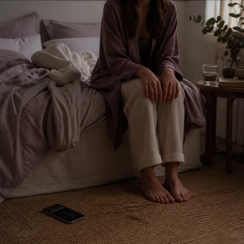 Tired person listening quietly at bedside