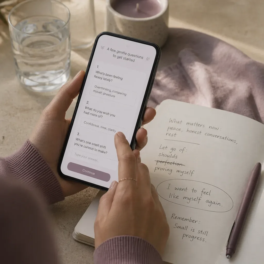 Hand answering guided prompts beside handwritten notes