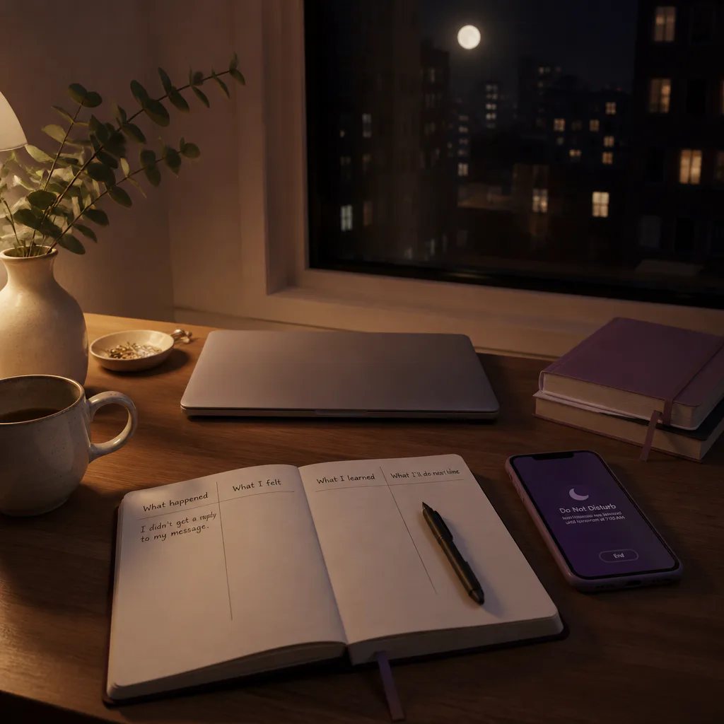 Night desk with phone and review log