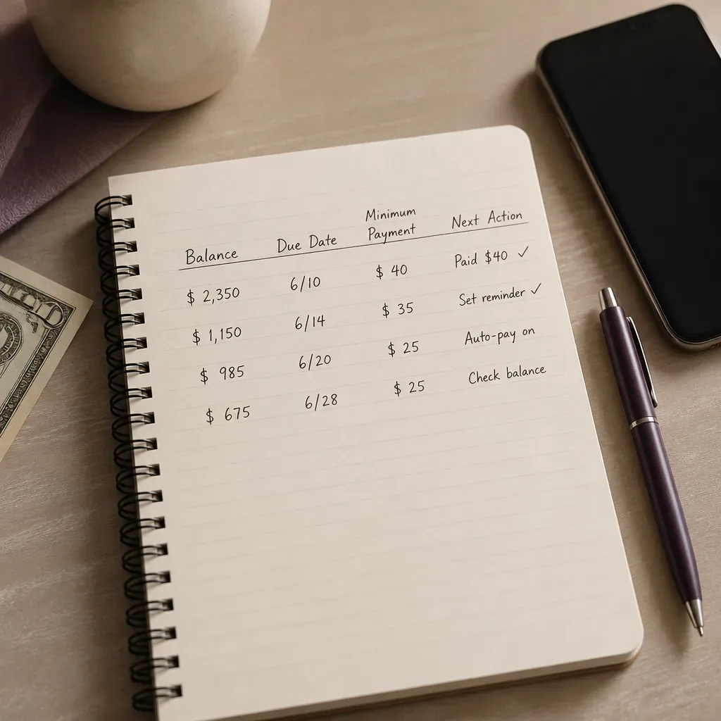 Notebook tracking bill facts and next action