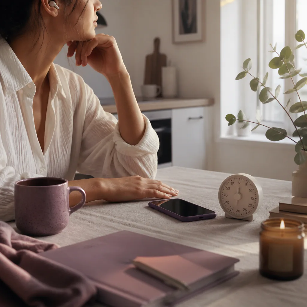 Person listening before opening bank app