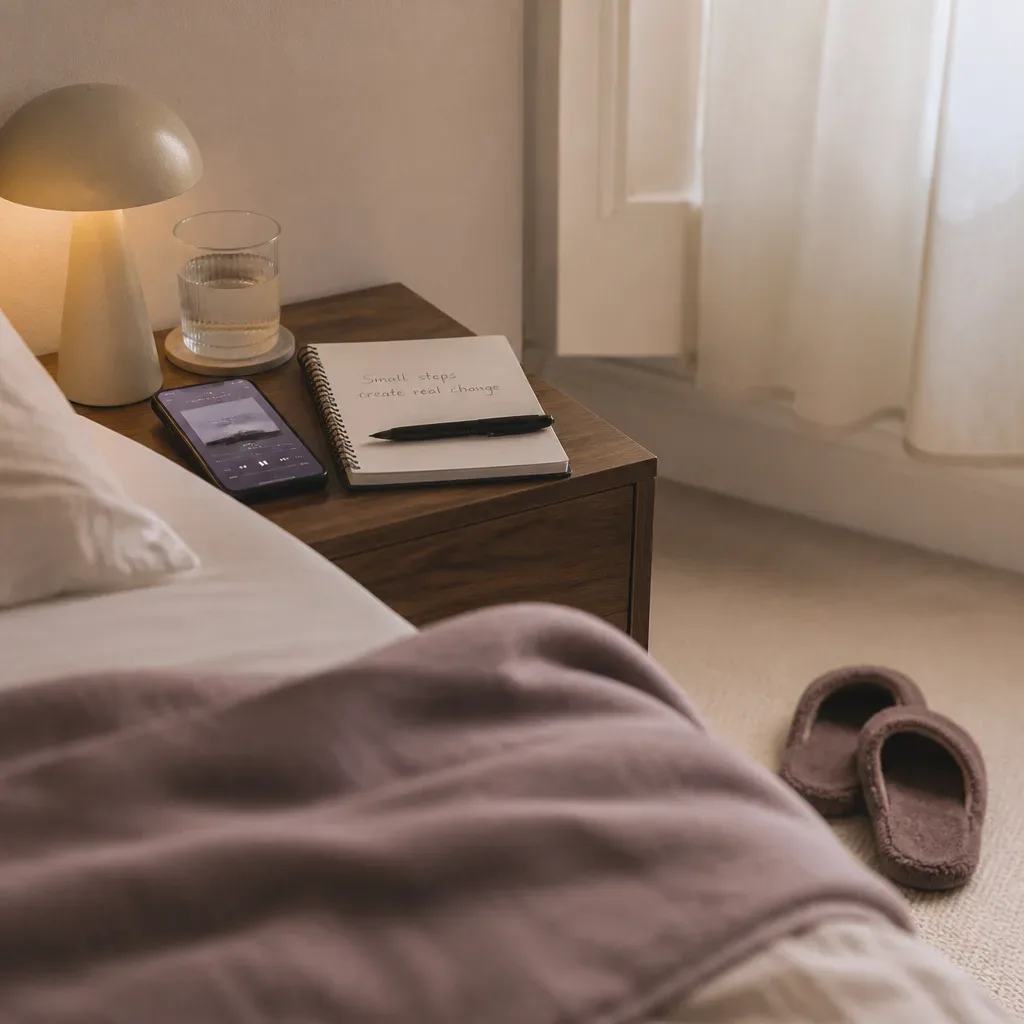 Prepared bedside meditation setup before sleep