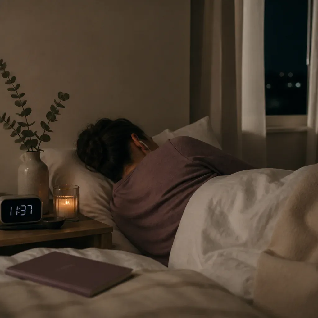 Person listening quietly before falling asleep