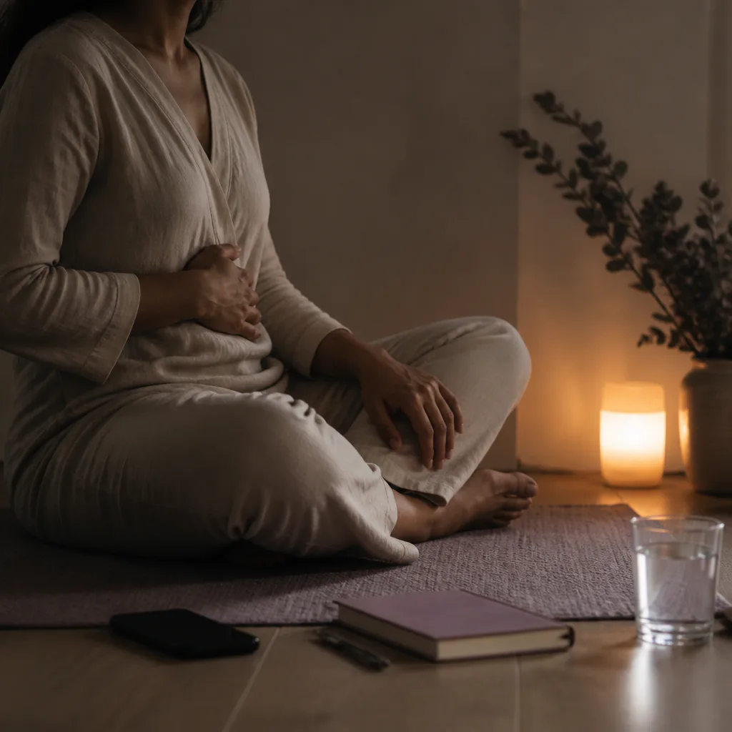 Person grounding before writing new moon intention