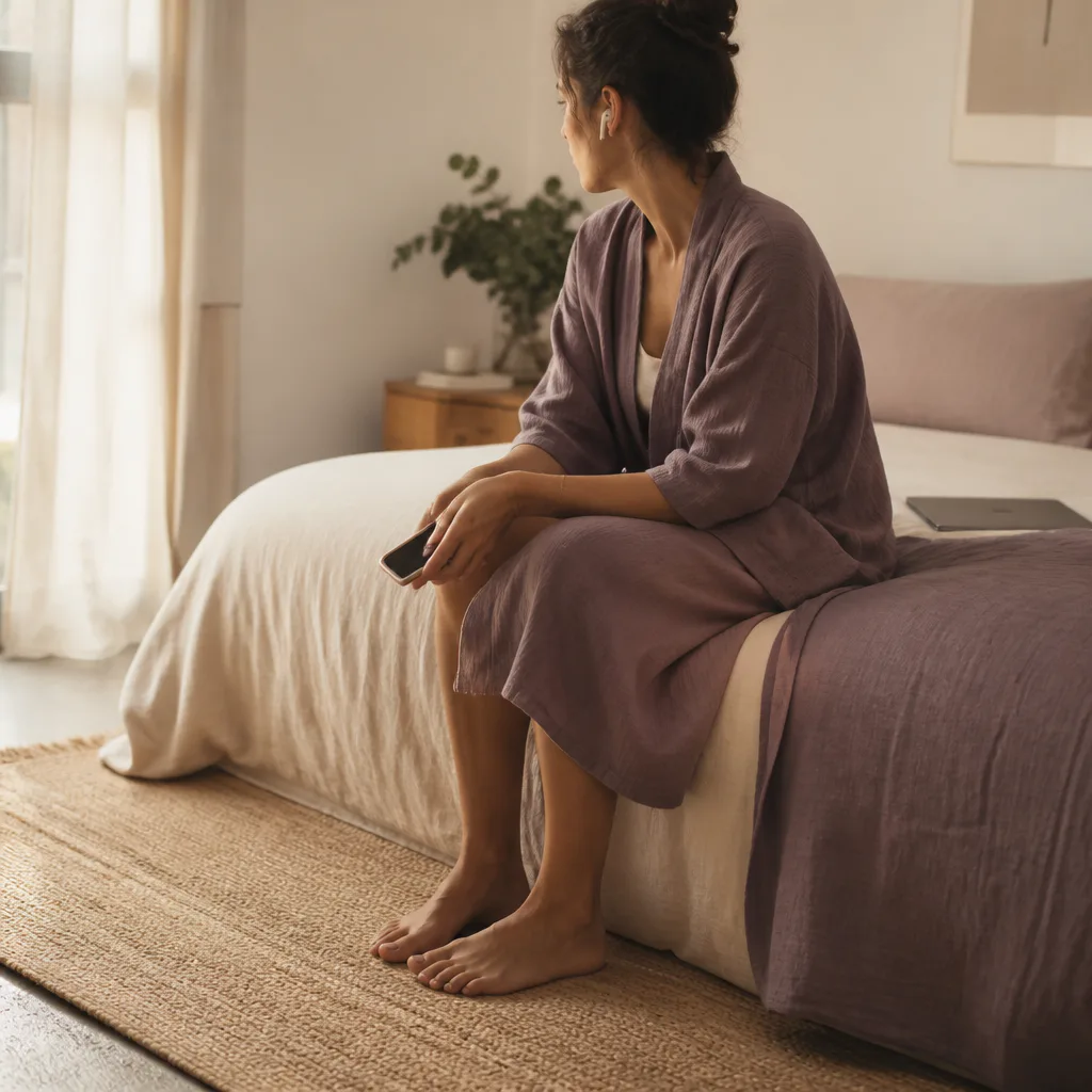Person listening to audio on bed