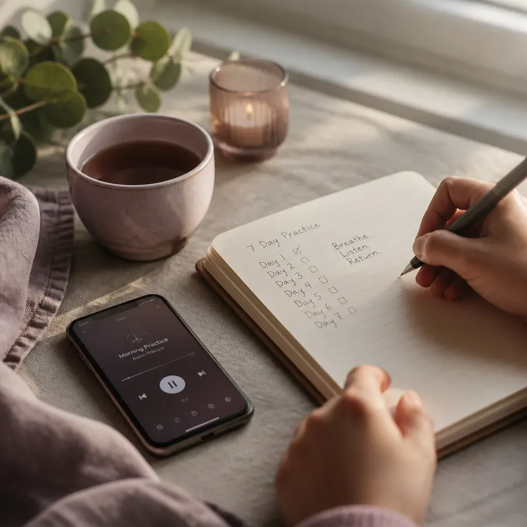 Tangan menulis setelah mendengarkan audio pagi