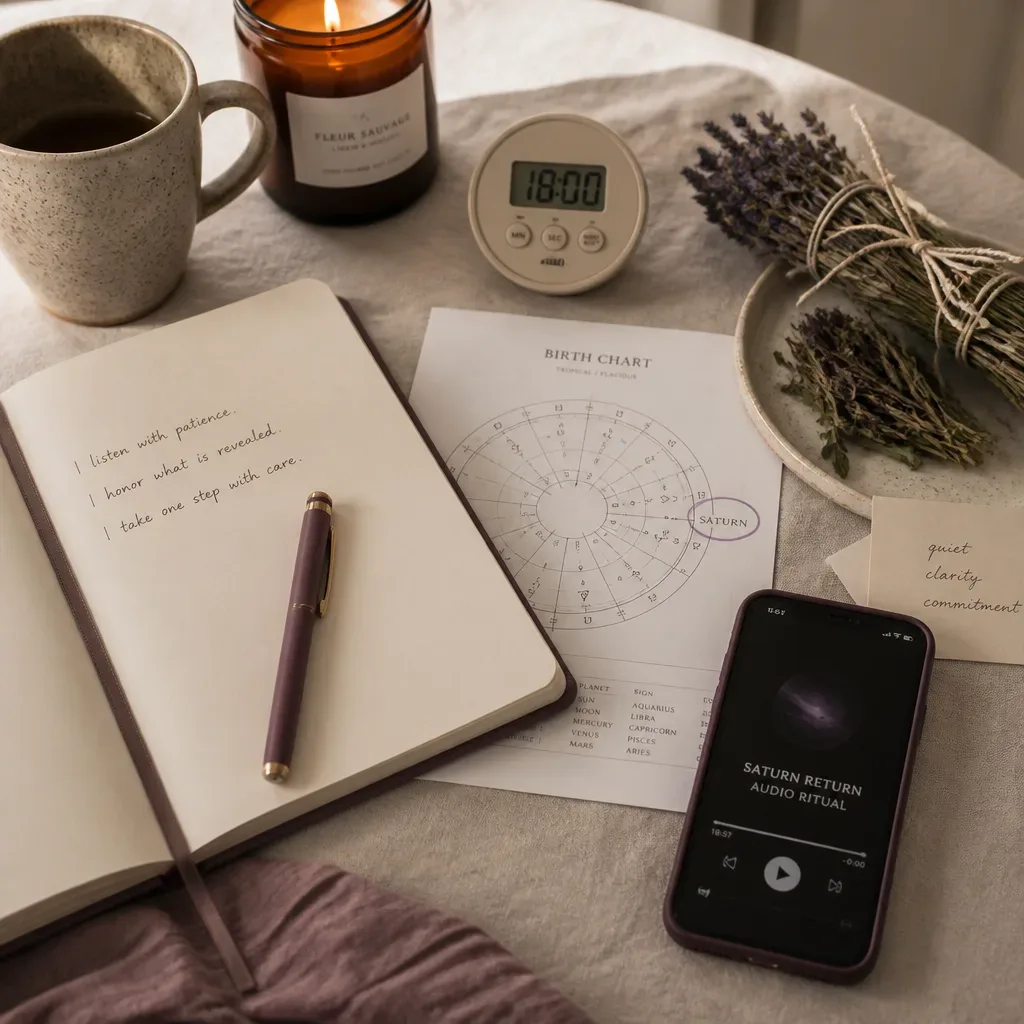 Buku catatan, timer, herba, dan bagan Saturnus