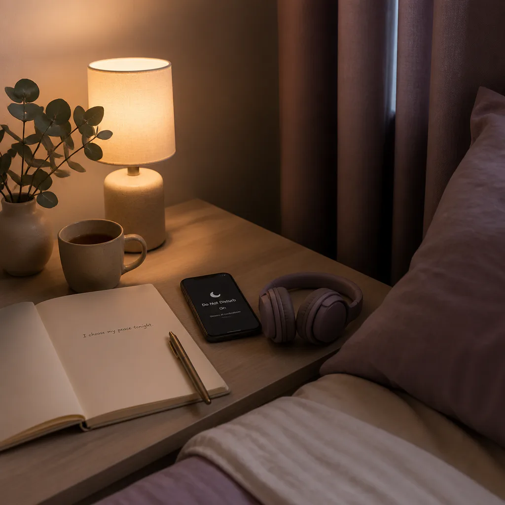 Quiet bedroom prepared for bedtime audio listening