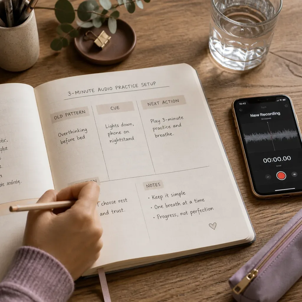 Notebook planning a future-self audio cue
