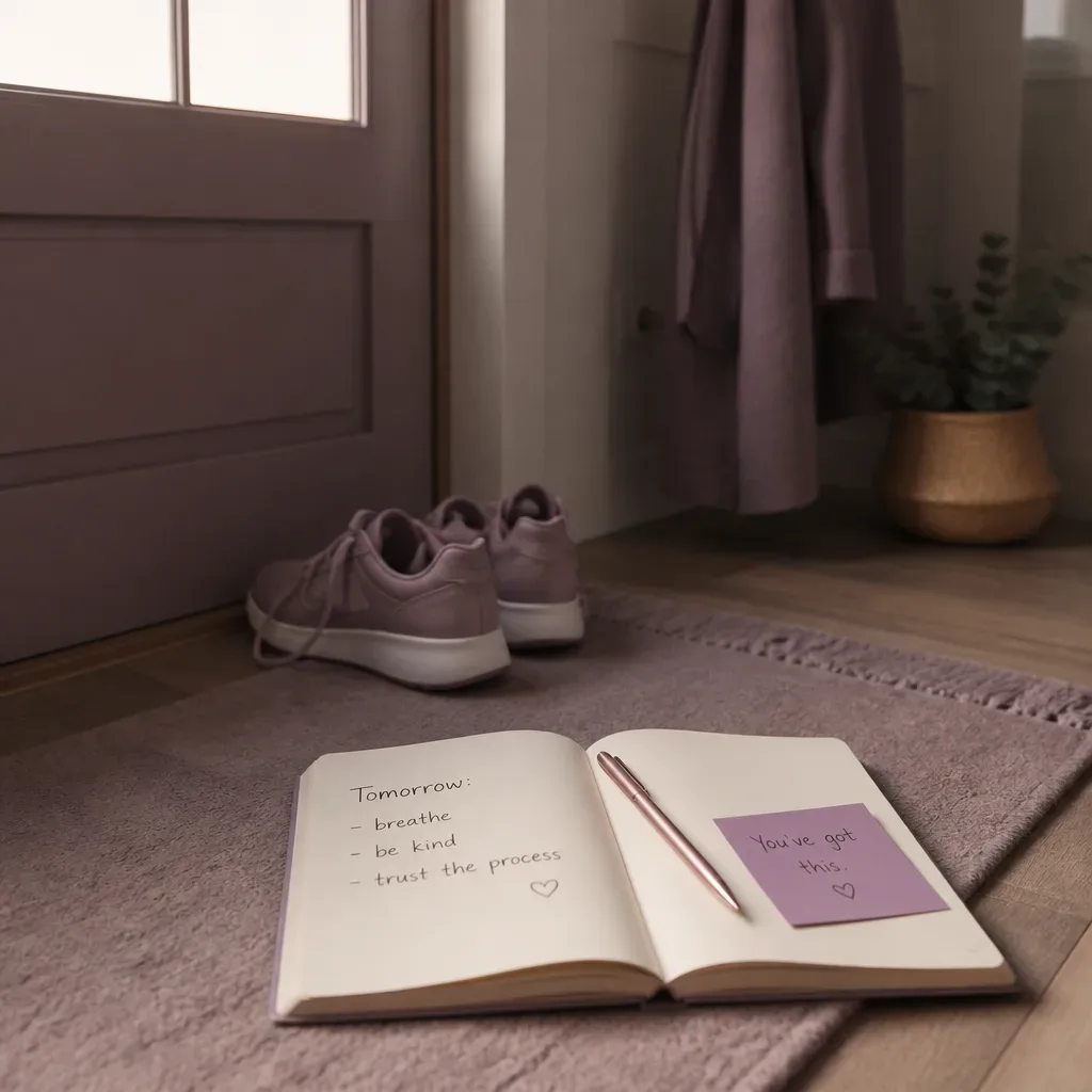 Notebook and shoes set out for Monday