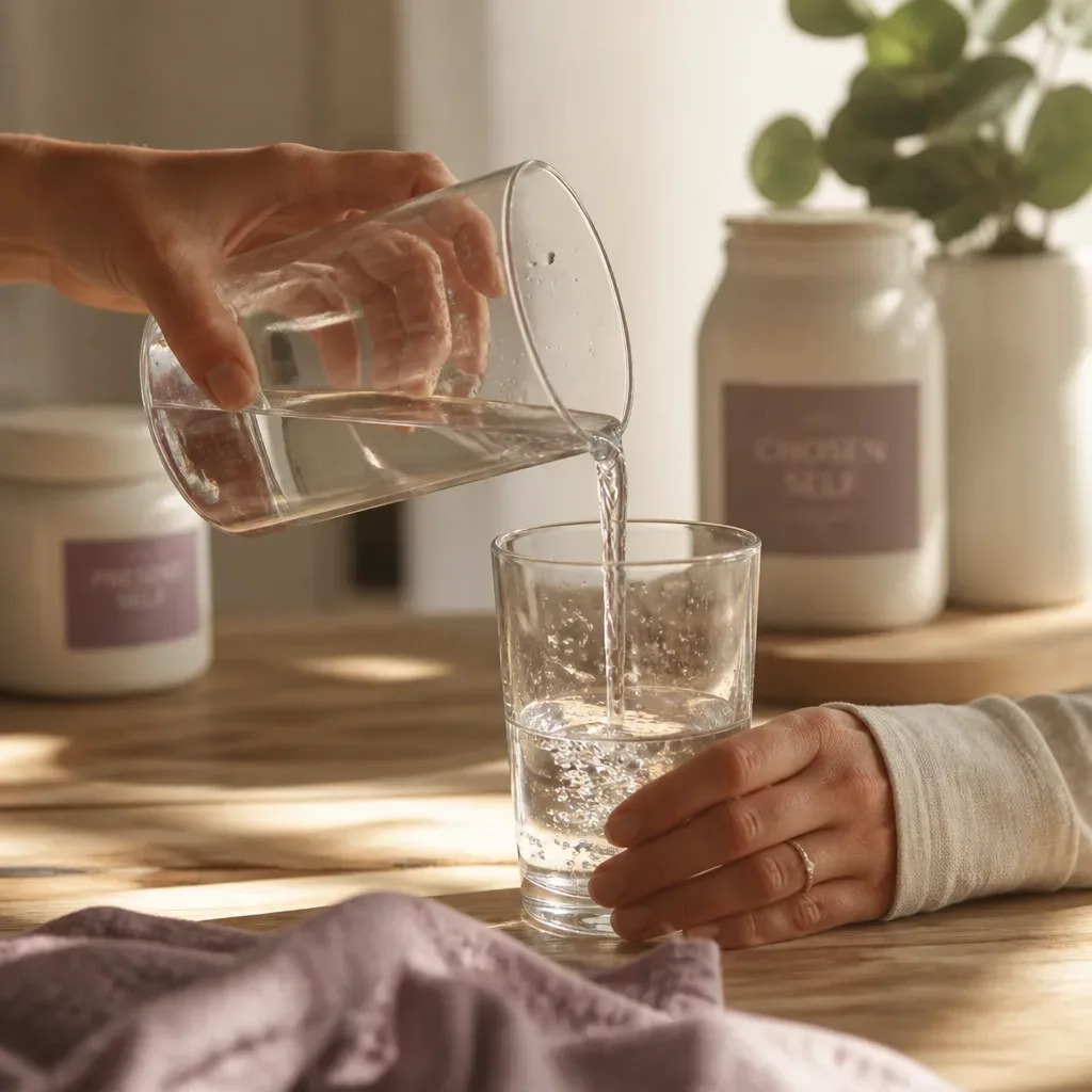 Water poured between two labeled glasses