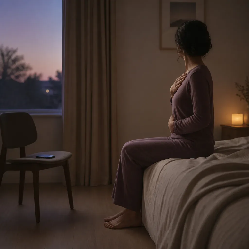 Person breathing while phone rests across room